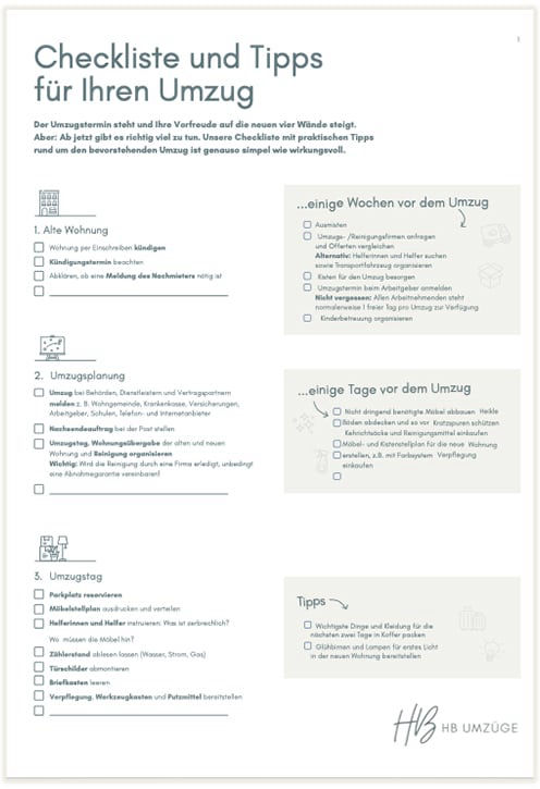 HB Umzüge Checkliste